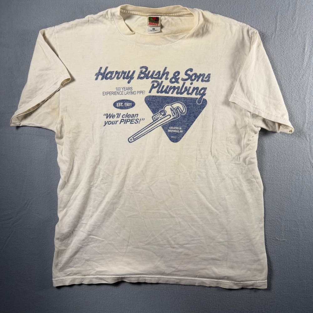 Vintage Harry Bush & Sons Plumbing T-Shirt Fruit of the Loom Heavy Cotton Large